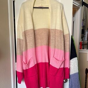ANDREE BY UNIT Cream and Pink Striped Cardigan